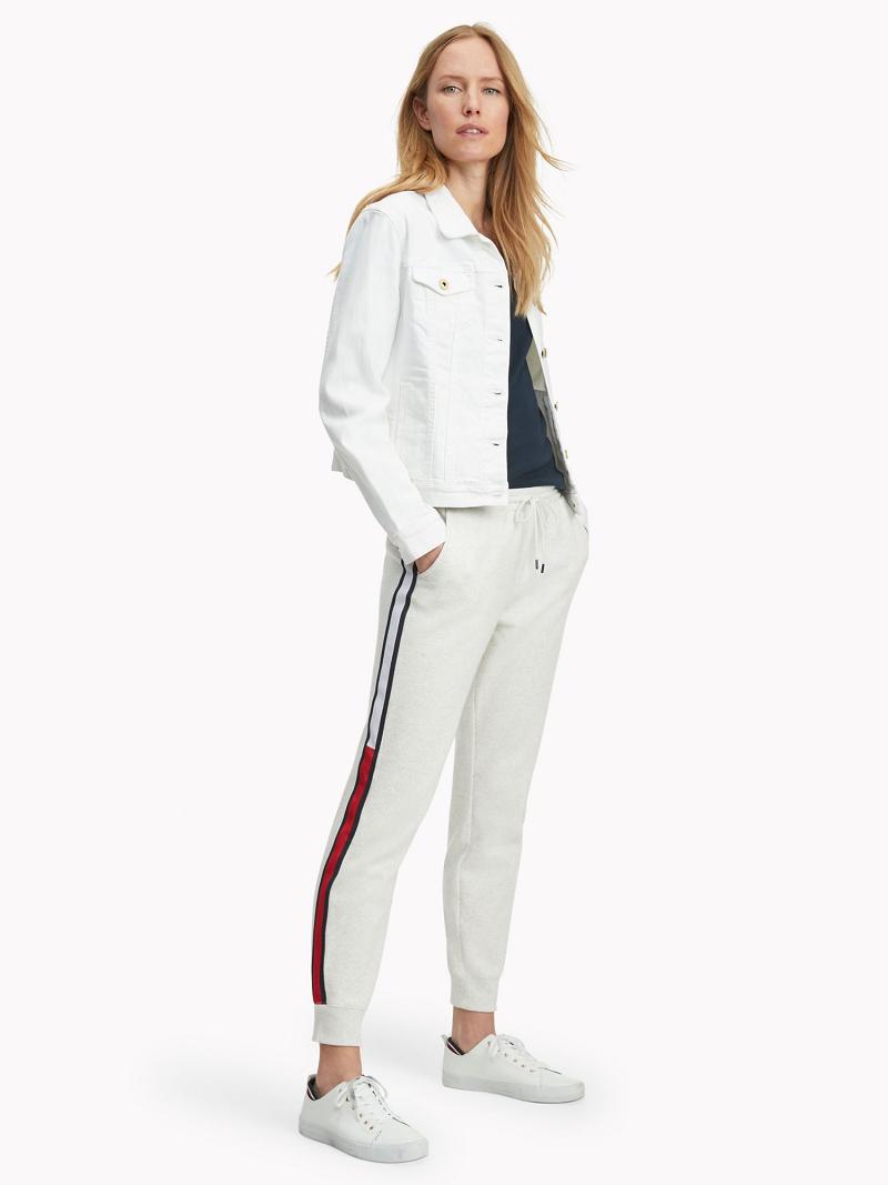 Női Tommy Hilfiger Essential Stripe Sweatpant Nadrág Fehér | HU 243RVD